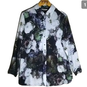 SOFT SURROUNDINGS shirt blouse top Floral white flower Button Up  Size Large